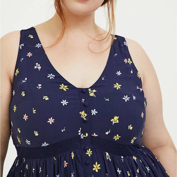 🆕 3X NAVY MIXED FLORAL CHALLIS BUTTON MAXI DRESS - Picture 2 of 8